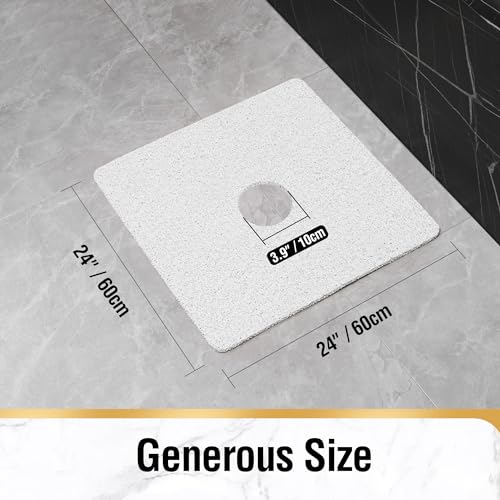 HITSLAM Square Shower Mat, 24 x 24 Inch Non Slip Bath Mat for Tub, Soft PVC Loofah Bathtub Mats with Drain Holes, Quick Drying Bathroom Stall Floor Mat, Bathroom Accessories Without Suction Cup, White - Image 2