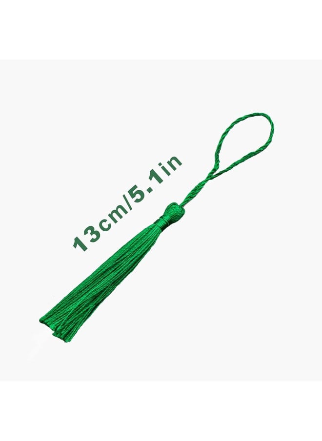 Generic - 100 Pieces Emerald Green Color Tassels 13cm/5-Inch Silky Handmade Soft Tassels Floss Bookmark Tassels with 2-Inch Cord Loop for Jewelry Making, DIY Projects, Bookmarks - Image 1