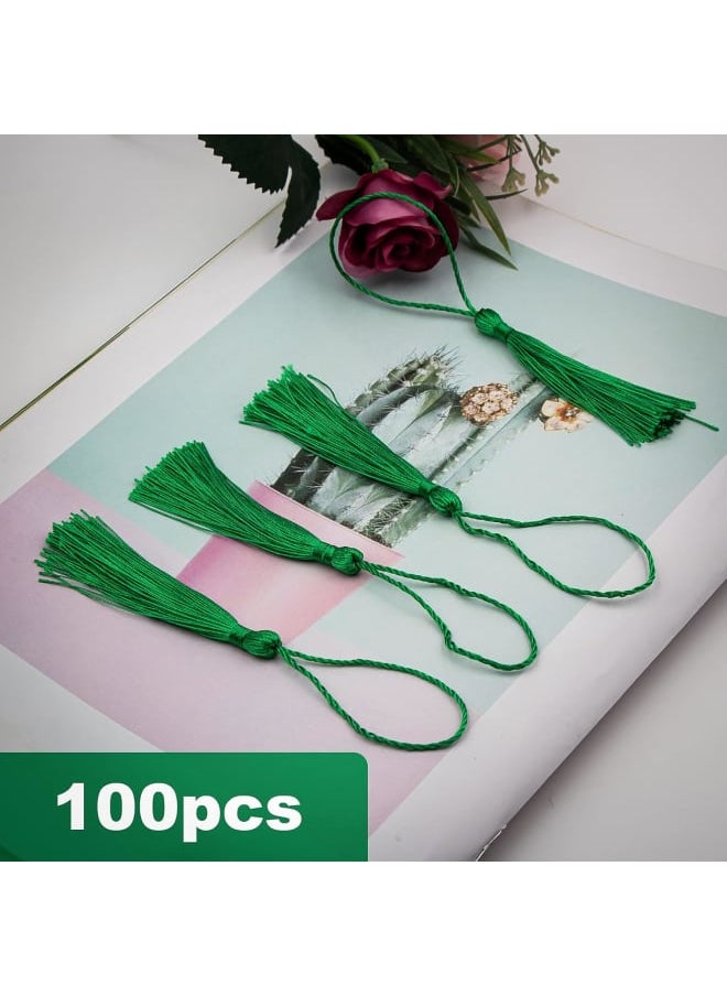 Generic - 100 Pieces Emerald Green Color Tassels 13cm/5-Inch Silky Handmade Soft Tassels Floss Bookmark Tassels with 2-Inch Cord Loop for Jewelry Making, DIY Projects, Bookmarks - Image 1