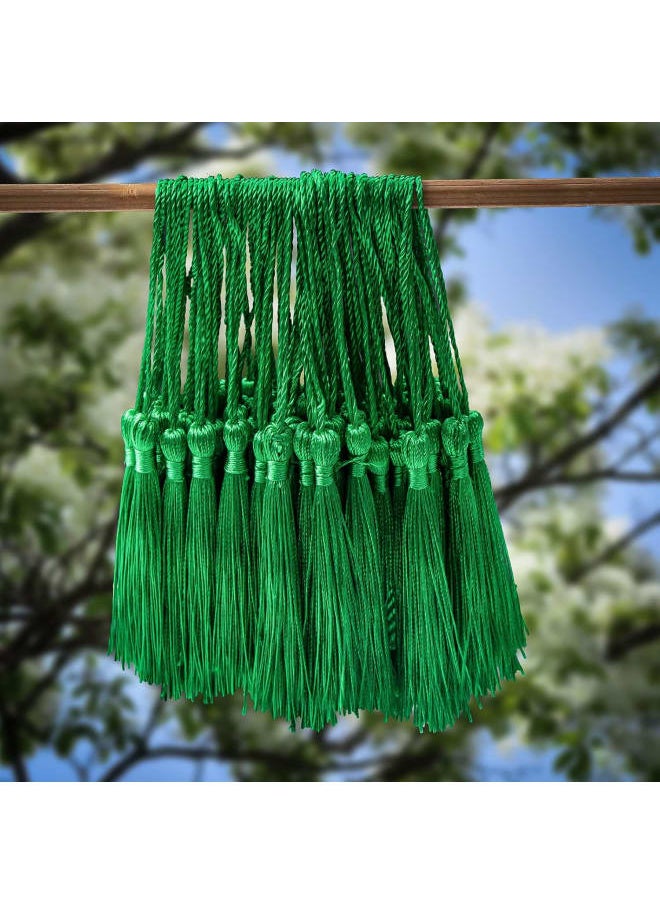 Generic - 100 Pieces Emerald Green Color Tassels 13cm/5-Inch Silky Handmade Soft Tassels Floss Bookmark Tassels with 2-Inch Cord Loop for Jewelry Making, DIY Projects, Bookmarks - Image 1