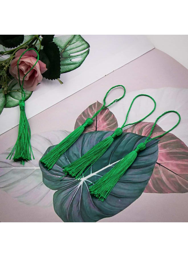 Generic - 100 Pieces Emerald Green Color Tassels 13cm/5-Inch Silky Handmade Soft Tassels Floss Bookmark Tassels with 2-Inch Cord Loop for Jewelry Making, DIY Projects, Bookmarks - Image 1