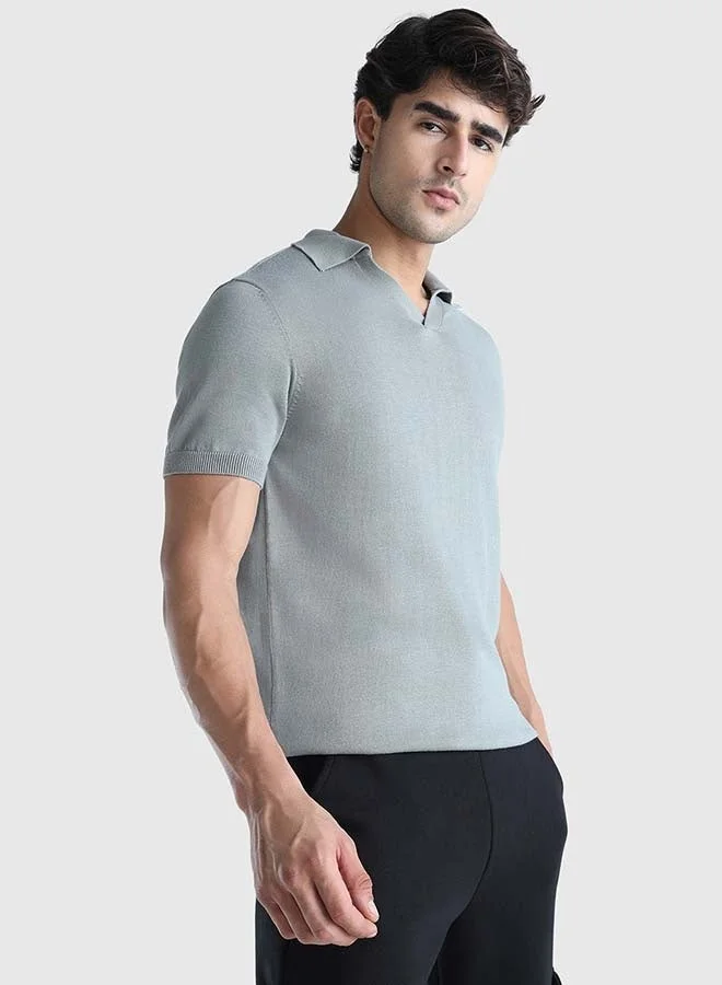 Musclemind grey Men's Flat Knit Polo for Men | Best Price UAE