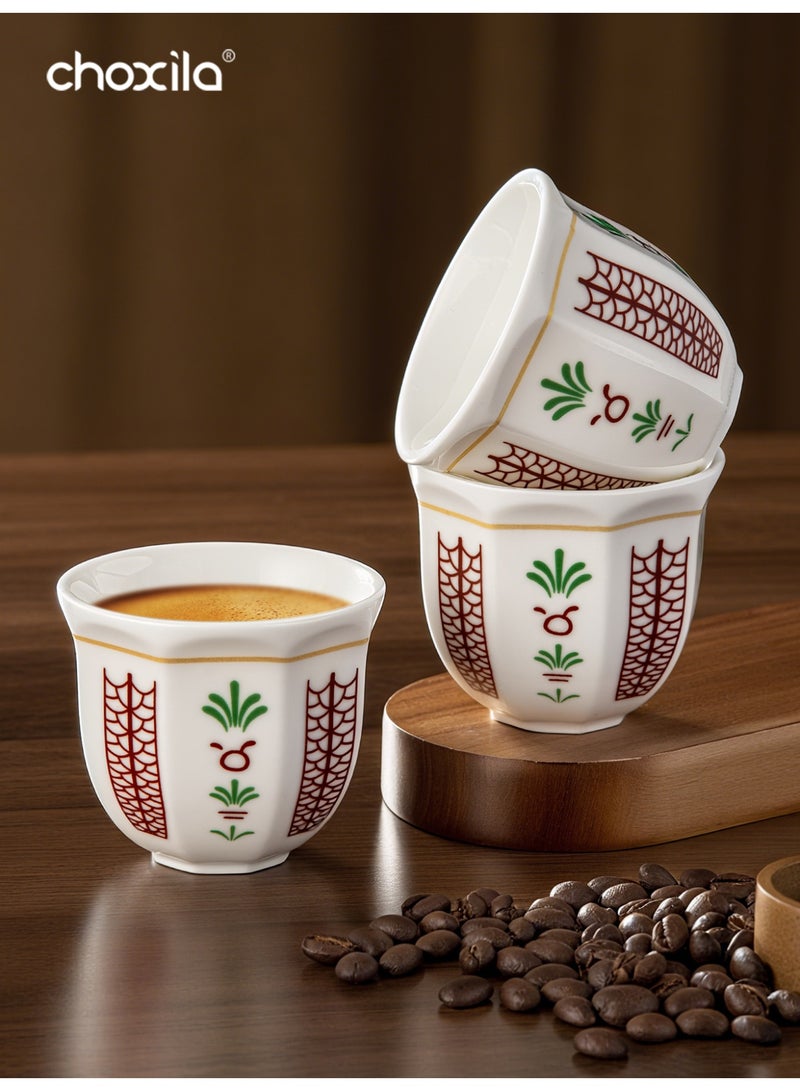 choxila 6pcs/set Coffee cup with palm tree pattern, Saudi style coffee cup, espresso mug, tea cup, milk cup, guest serving cup. Ideal for family gatherings, afternoon tea, office, cafe, hotel, and as a holiday gift for lovers, family, or friends, 100ml - Image 3