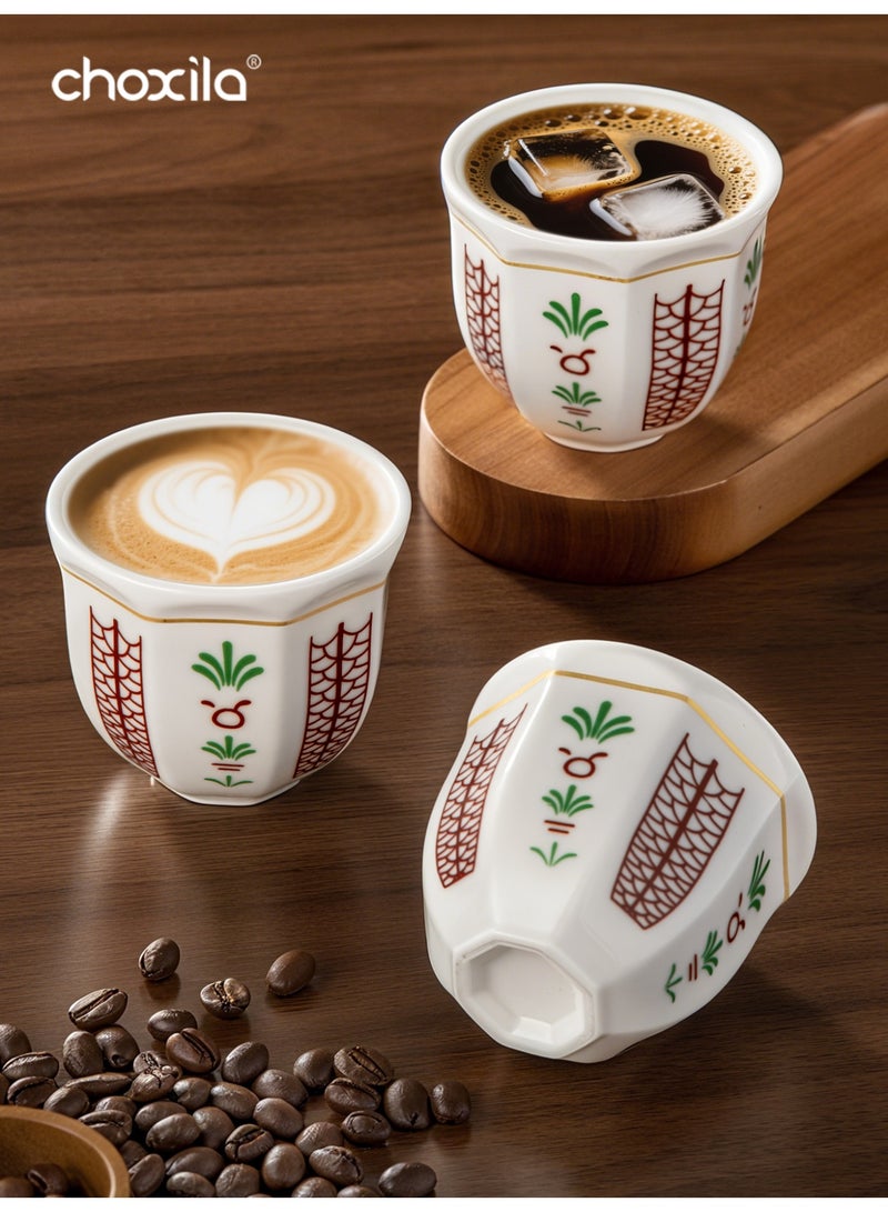 choxila 6pcs/set Coffee cup with palm tree pattern, Saudi style coffee cup, espresso mug, tea cup, milk cup, guest serving cup. Ideal for family gatherings, afternoon tea, office, cafe, hotel, and as a holiday gift for lovers, family, or friends, 100ml - Image 2