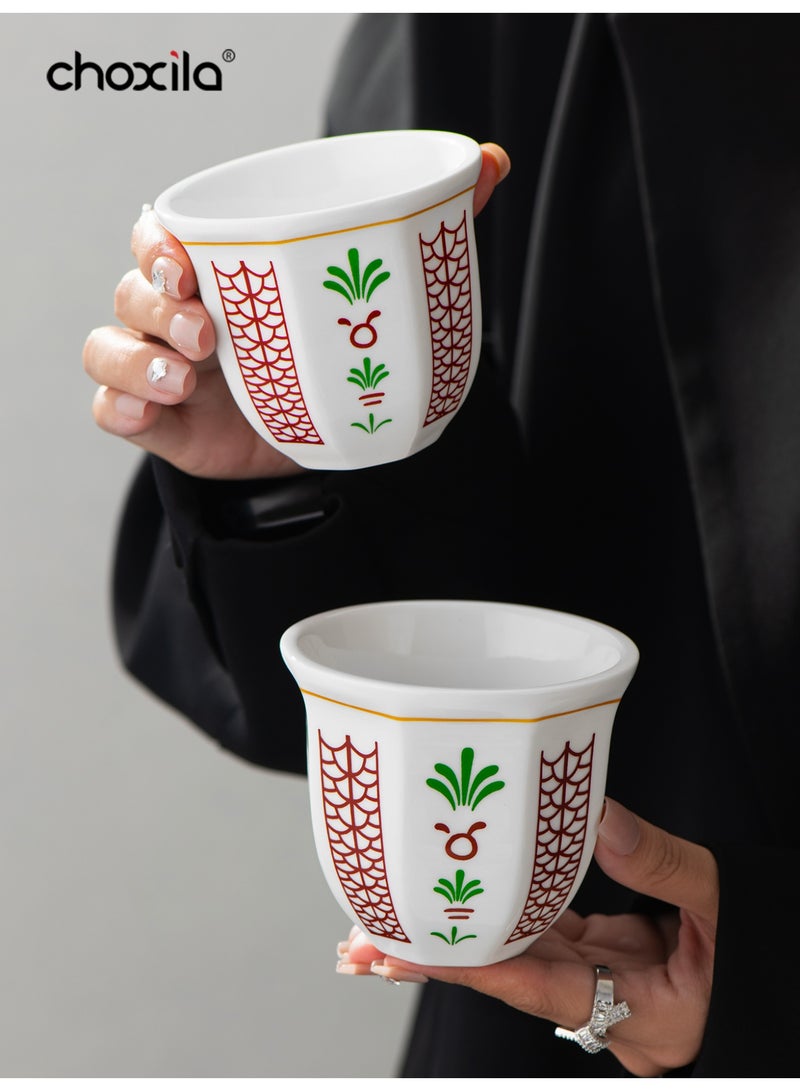 choxila 6pcs/set Coffee cup with palm tree pattern, Saudi style coffee cup, espresso mug, tea cup, milk cup, guest serving cup. Ideal for family gatherings, afternoon tea, office, cafe, hotel, and as a holiday gift for lovers, family, or friends, 100ml - Image 5