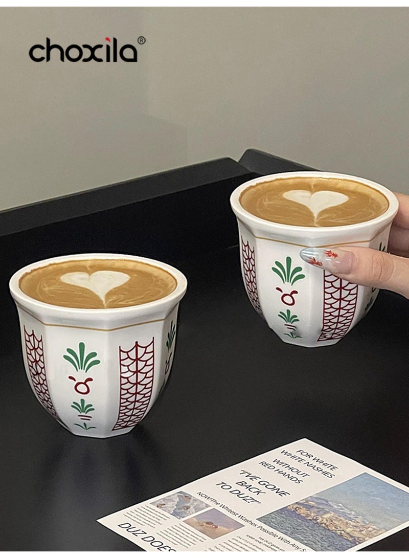 choxila 6pcs/set Coffee cup with palm tree pattern, Saudi style coffee cup, espresso mug, tea cup, milk cup, guest serving cup. Ideal for family gatherings, afternoon tea, office, cafe, hotel, and as a holiday gift for lovers, family, or friends, 100ml - Image 4
