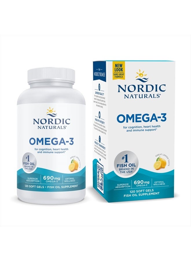 NORDIC NATURALS Omega-3, Lemon Flavor - 120 Soft Gels - 690 mg Omega-3 - Fish Oil - EPA & DHA - Immune Support, Brain & Heart Health, Optimal Wellness - Non-GMO - 60 Servings - Image 1