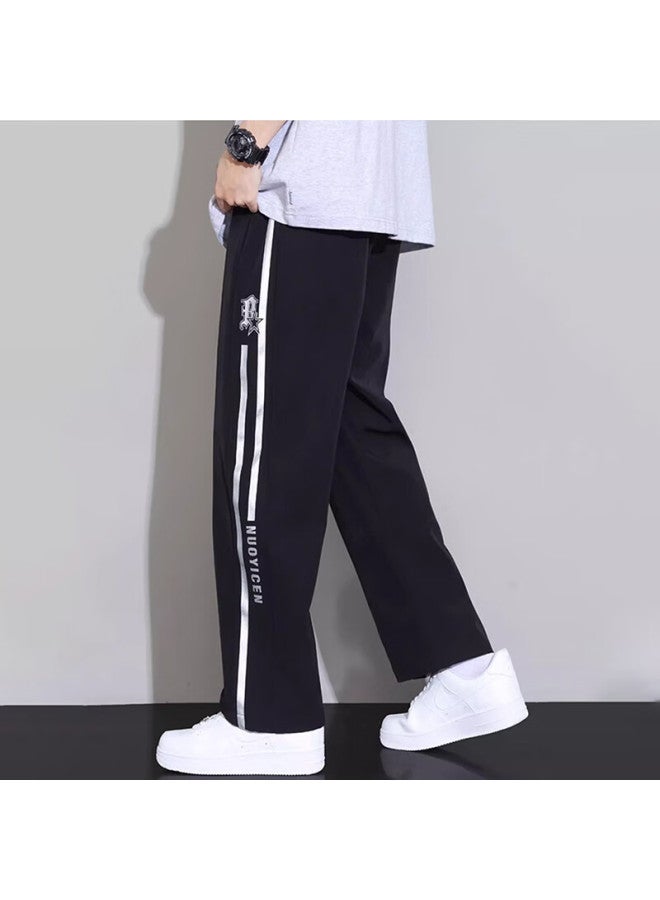 Wassup Sohot Men's Casual Pants, Summer Ice Silk Thin Loose Versatile Wide-leg Straight Trousers, Gray, XL - Image 4