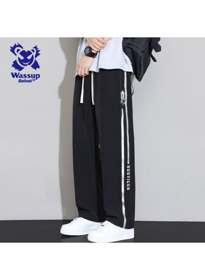 Wassup Sohot Men's Casual Pants, Summer Ice Silk Thin Loose Versatile Wide-leg Straight Trousers, Gray, XL - Image 2