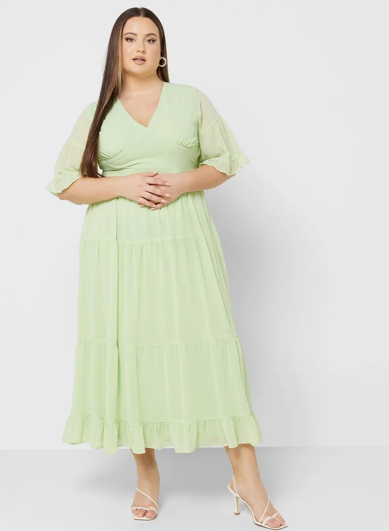 Ella Plus Tiered Bell Sleeve Fit & Flare Dress
