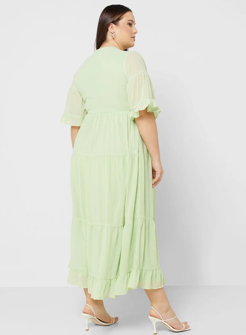 Ella Plus Tiered Bell Sleeve Fit & Flare Dress