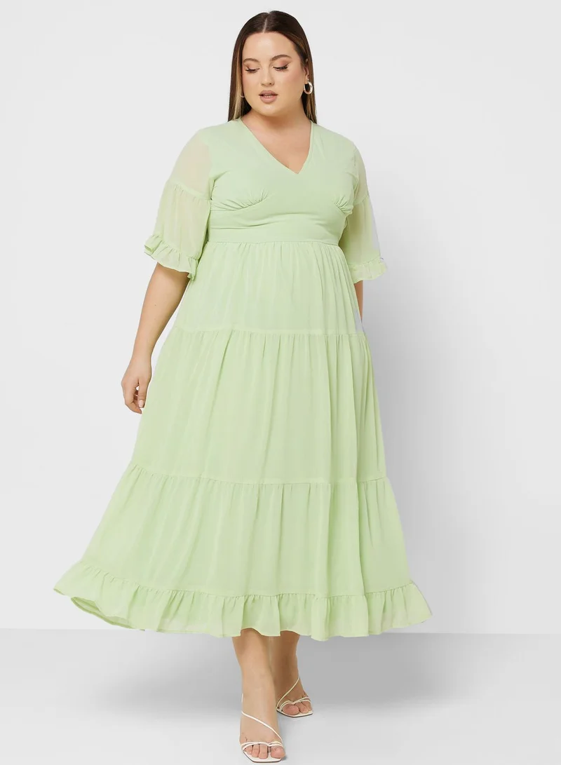 Ella Plus Tiered Bell Sleeve Fit & Flare Dress