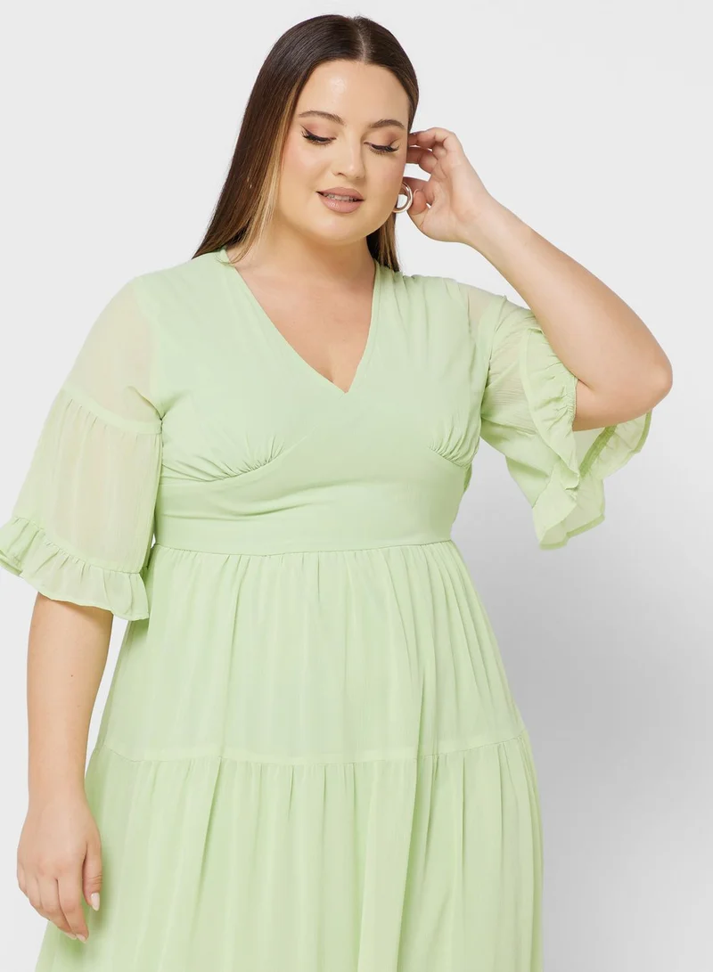 Ella Plus Tiered Bell Sleeve Fit & Flare Dress