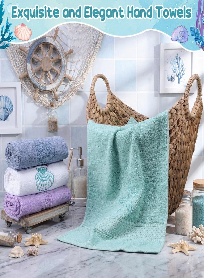 Haull 4 Pcs Beach Coastal Hand Towels for Bathroom Cotton Embroidered Summer Ocean Towels 28.74 x 12.99 Inch Starfish Seahorses Conch Seashell Absorbent Soft Dishcloth for Home Bathroom Kitchen Decor - Image 5
