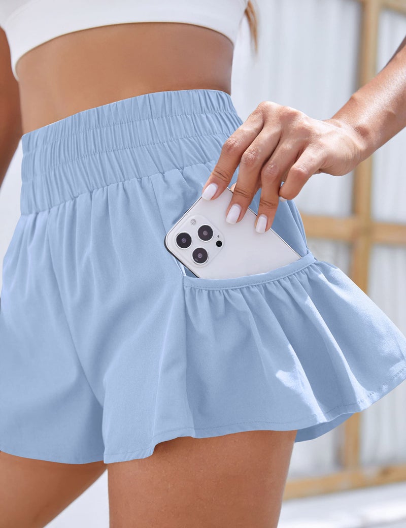 BMJL Womens High Waisted Shorts Athletic Running Shorts Workout Gym Quick Dry Flowy Shorts with Pockets(S,Sky Blue) - Image 4
