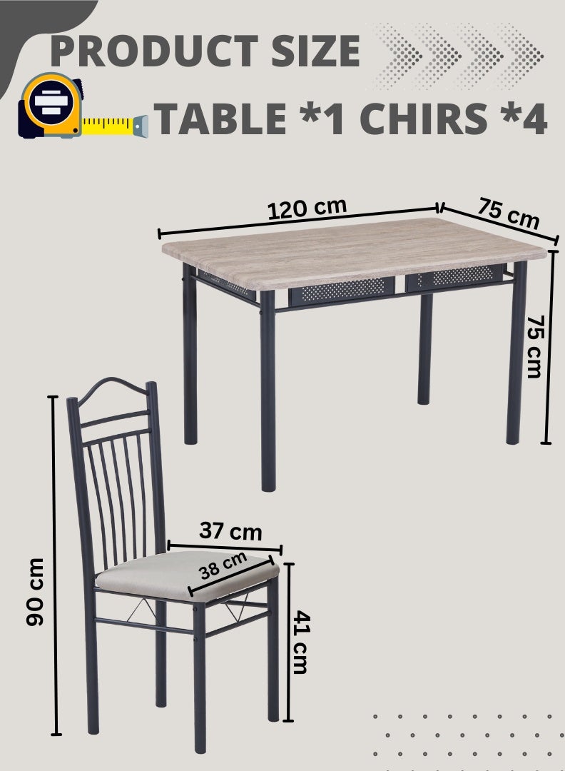 AFT 4-Seater Dining Table Set with 4 Chairs – Sonoma Oak Finish Top & Black Metal Frame, Compact Dining Room Furniture, Table Size 120×75×75 cm, Chair Size 38×37×90 cm - Image 3