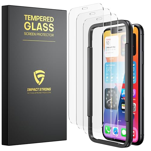 ImpactStrong Shatterproof Tempered Glass Screen Protector for iPhone 11 / iPhone XR [Easy Installation Frame] [Bubble Free] [9H Hardness] [Full Coverage] Case Friendly, 6.1 Inch - (3-Pack) - Image 1