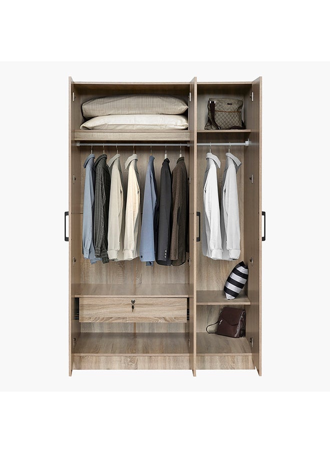 Home Box - Oasis Cambridge 3-Door Wardrobe with Mirror and Drawer with Lock 55 x 190 x 120 cm - Image 1