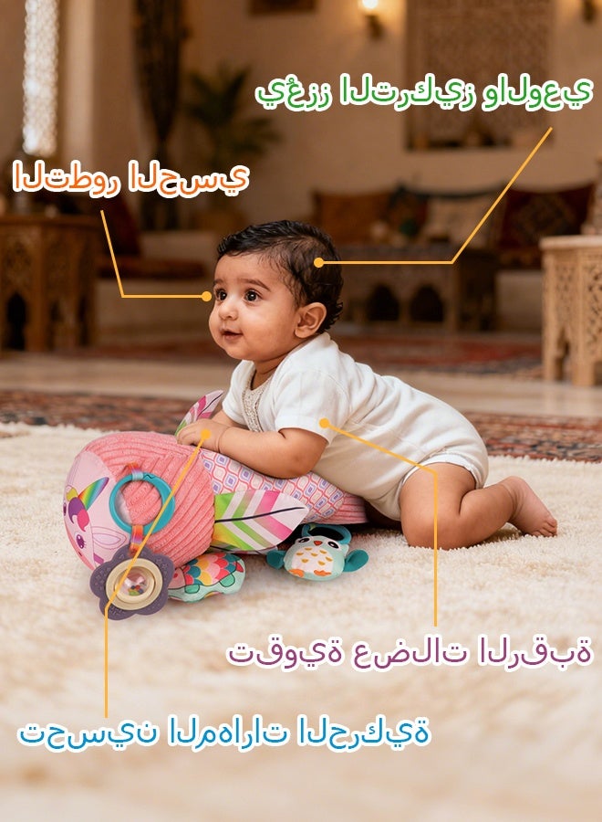 Inflatable Baby Tummy Time Toys for Newborn, Montessori Sensory Crawling Toy Pillow for Babies 6-12 Months with Detachable Mirror, Squeaker & Rattle, Help with Brain Development(Pink) - Image 2