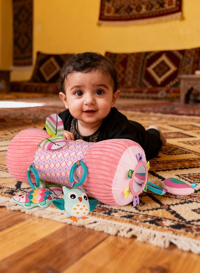 Inflatable Baby Tummy Time Toys for Newborn, Montessori Sensory Crawling Toy Pillow for Babies 6-12 Months with Detachable Mirror, Squeaker & Rattle, Help with Brain Development(Pink) - Image 1