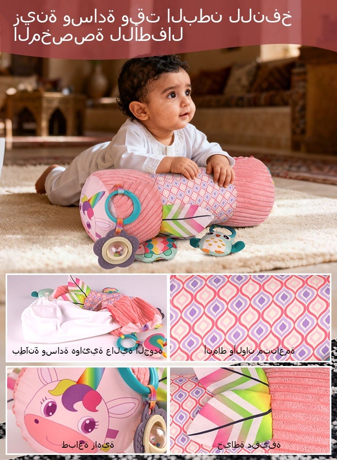 Inflatable Baby Tummy Time Toys for Newborn, Montessori Sensory Crawling Toy Pillow for Babies 6-12 Months with Detachable Mirror, Squeaker & Rattle, Help with Brain Development(Pink) - Image 4