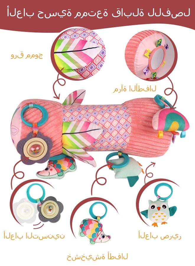 Inflatable Baby Tummy Time Toys for Newborn, Montessori Sensory Crawling Toy Pillow for Babies 6-12 Months with Detachable Mirror, Squeaker & Rattle, Help with Brain Development(Pink) - Image 5