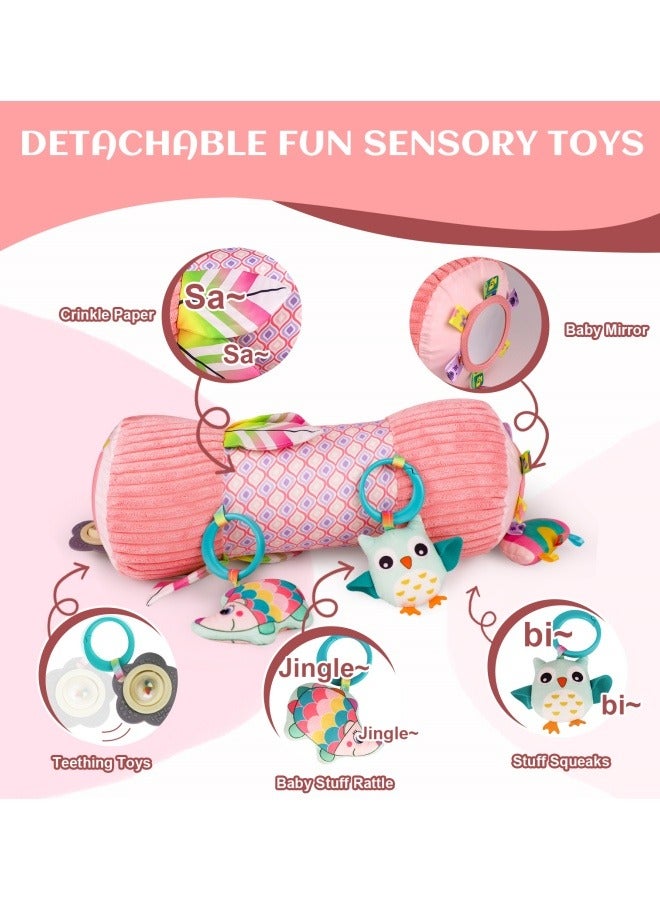 Inflatable Baby Tummy Time Toys for Newborn, Montessori Sensory Crawling Toy Pillow for Babies 6-12 Months with Detachable Mirror, Squeaker & Rattle, Help with Brain Development(Pink)  - Image 2