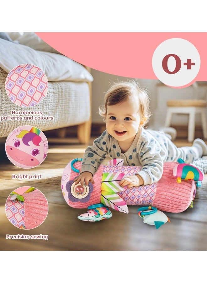 Inflatable Baby Tummy Time Toys for Newborn, Montessori Sensory Crawling Toy Pillow for Babies 6-12 Months with Detachable Mirror, Squeaker & Rattle, Help with Brain Development(Pink)  - Image 4