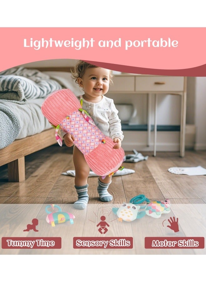Inflatable Baby Tummy Time Toys for Newborn, Montessori Sensory Crawling Toy Pillow for Babies 6-12 Months with Detachable Mirror, Squeaker & Rattle, Help with Brain Development(Pink)  - Image 5