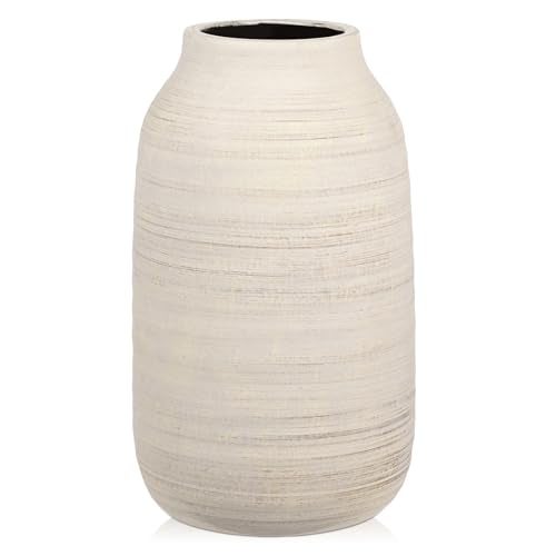 Briful 9.6in Large Rustic Shabby White Ceramic Vase,Vintage Farmhouse Flowers Vase,Shabby Terra Cotta Vase, Antique Pottery Decorative Pampas Vase for Home Office Table Shelf Mantel Porch Decorations - Image 1