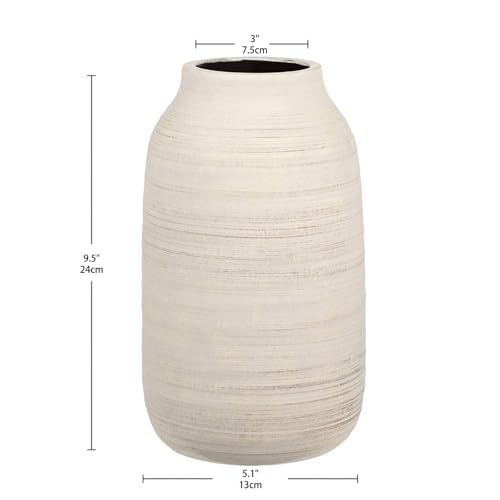 Briful 9.6in Large Rustic Shabby White Ceramic Vase,Vintage Farmhouse Flowers Vase,Shabby Terra Cotta Vase, Antique Pottery Decorative Pampas Vase for Home Office Table Shelf Mantel Porch Decorations - Image 2