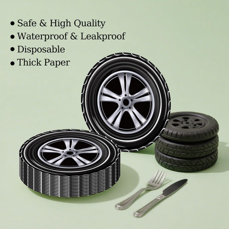 KFJBPB 50PCS Race Car Party Paper Plates 7 Inch, Disposable Car Wheel Birthday Party Supplies Cake Dessert Plates for Kids Boys Birthday Baby Shower Sports Event Decorations (Race Car) - Image 3