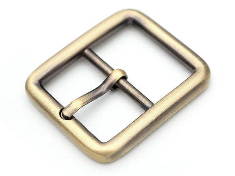 CRAFTMEMORE 4pcs Single Prong Belt Buckle Square Center Bar Buckles Leather Craft Accessories (1in - J455) (Brushed Brass) - Image 1
