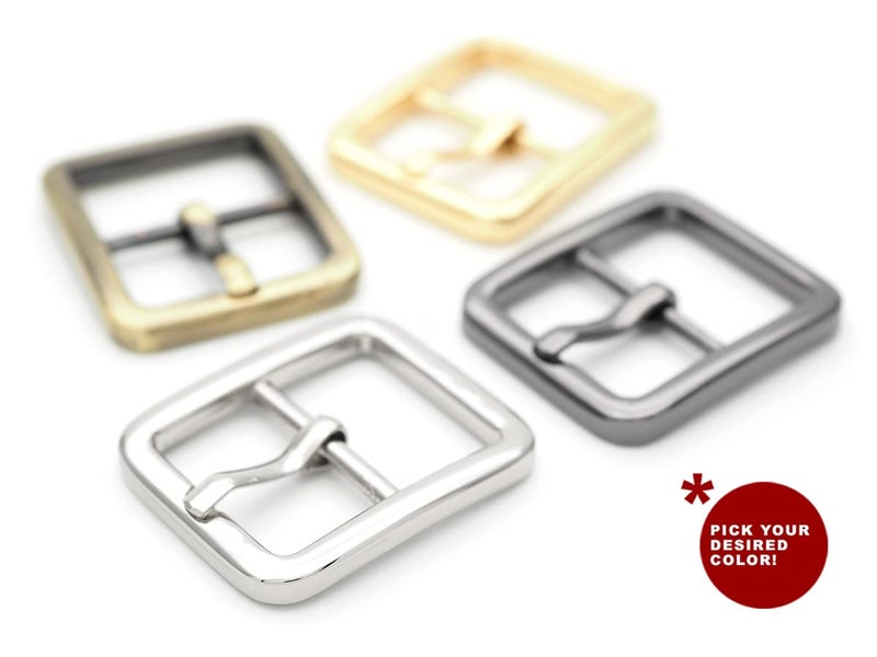 CRAFTMEMORE 4pcs Single Prong Belt Buckle Square Center Bar Buckles Leather Craft Accessories (1in - J455) (Brushed Brass) - Image 4