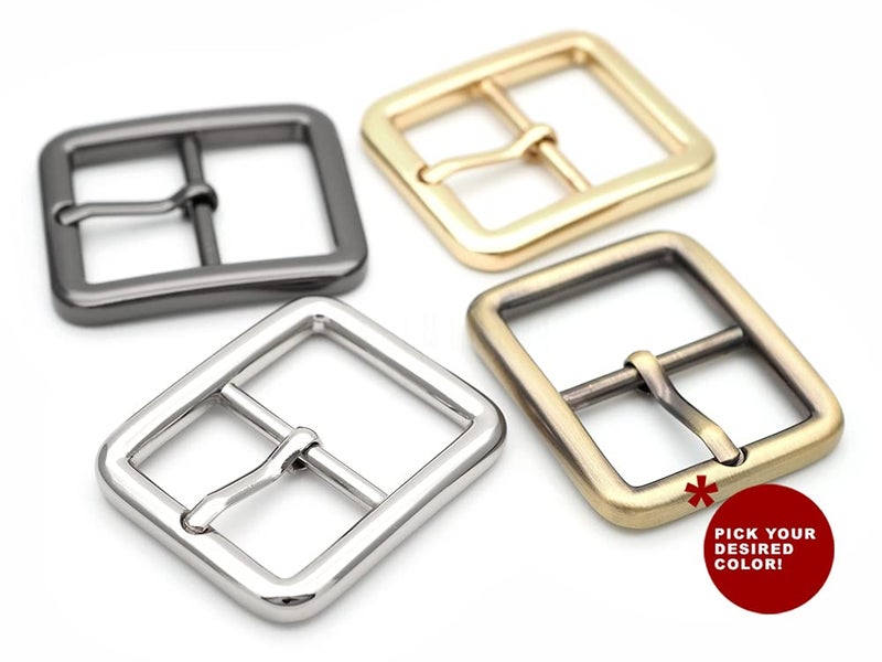 CRAFTMEMORE 4pcs Single Prong Belt Buckle Square Center Bar Buckles Leather Craft Accessories (1in - J455) (Brushed Brass) - Image 3