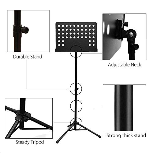 Corslet Foldable Music/Notation Stand Sheet Adjustable Light Weight Notation Stand with Music Sheet Clip Holder Tripod Base For Books Notes Violins Lyrics Stand - Image 5