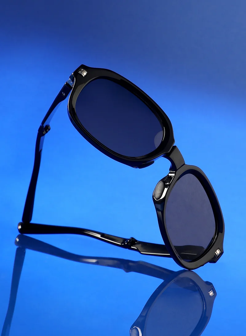 Haute Sauce Haute Sauce Unisex Foldable Rectangular Sunglasses For Casual Wear | One-Size | Black Polycarbonate Frame | Black Polarized Lens | Full Rim | Eyewear For Woman & Girls