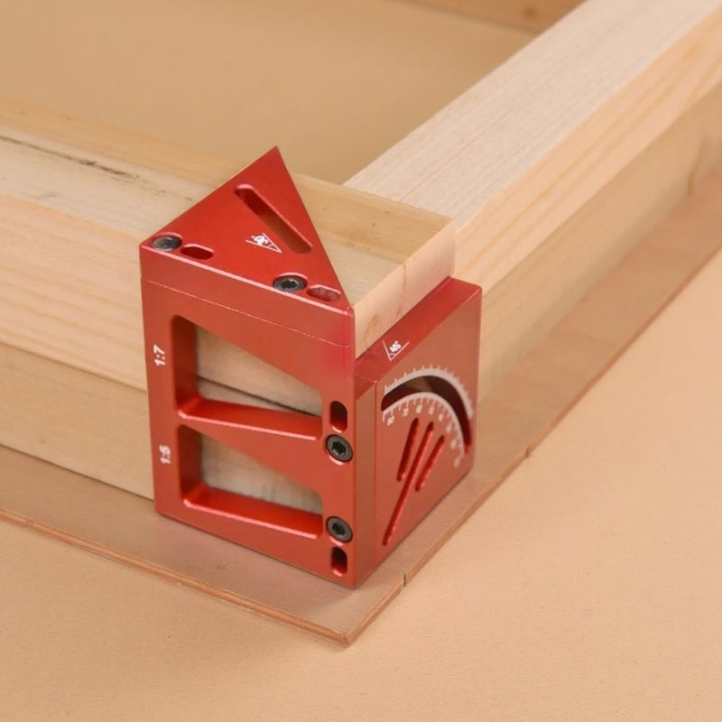 1.8 in and 45 cm Side 3D Multi Angle Measuring Ruler, with Aluminum Alloy, Red, Woodworking Square Protractor, Angle Finder, for 45° 90° Angle - Image 3