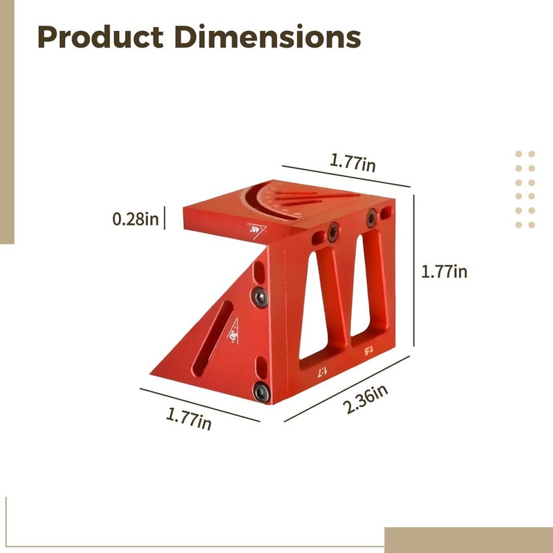 1.8 in and 45 cm Side 3D Multi Angle Measuring Ruler, with Aluminum Alloy, Red, Woodworking Square Protractor, Angle Finder, for 45° 90° Angle - Image 4
