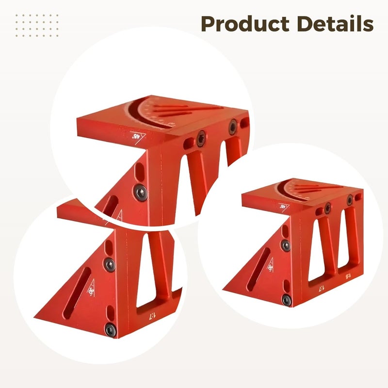 1.8 in and 45 cm Side 3D Multi Angle Measuring Ruler, with Aluminum Alloy, Red, Woodworking Square Protractor, Angle Finder, for 45° 90° Angle - Image 2