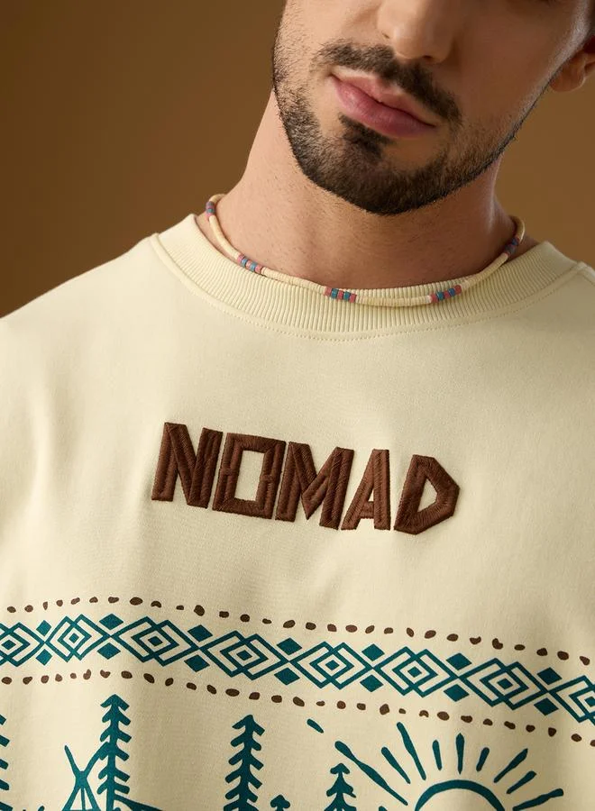 The Souled Store Men Cream Graphic Oversized T-Shirt