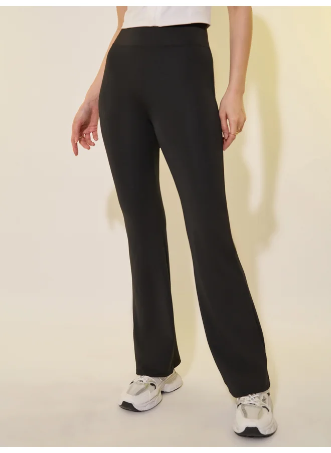 تايك تو Take Two Solid Wide Waistband Flared Leggings