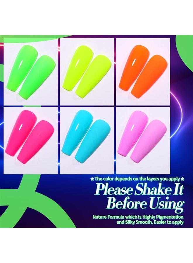 Born Pretty Neon Gel Nail Polish Set Fluorescent Gel polish Orange Hot Pink Blue Yellow Green Purple Vibrant Spring Summer Gel Polish Soak Off UV LED Gel Nail Polish Nail Art Manicure 6PCS 10ML - Image 2