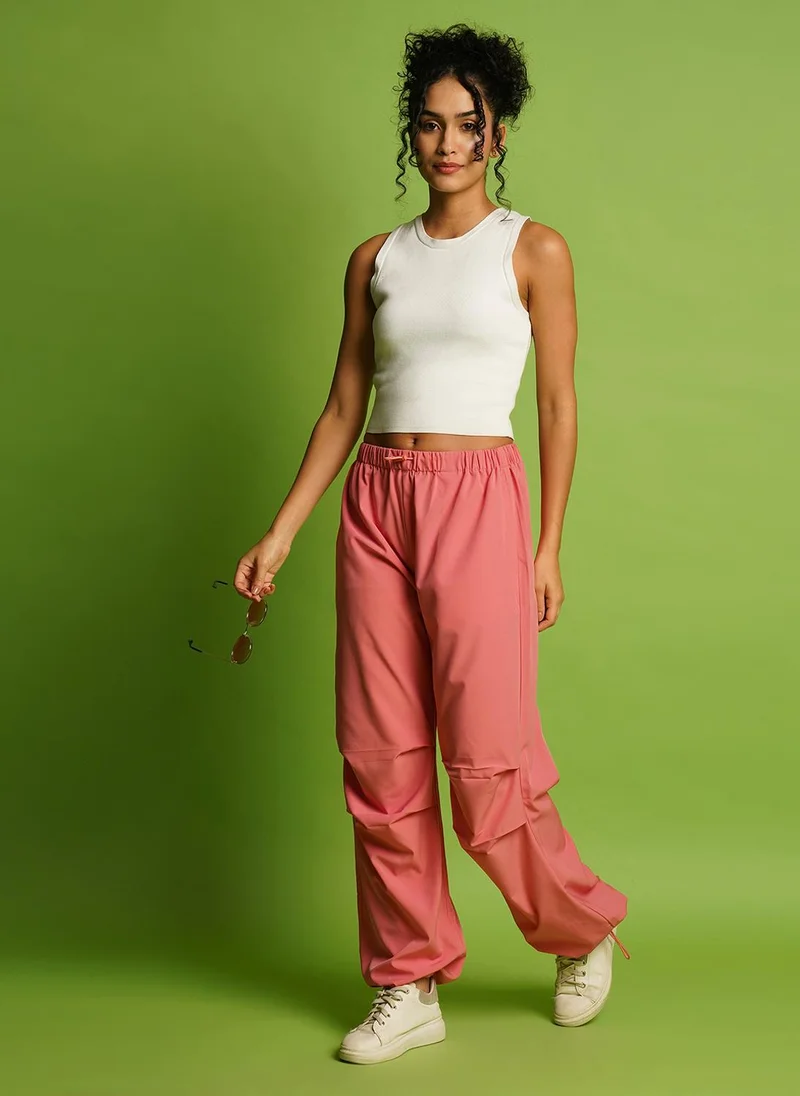 جلو باص بنطلون باراشوت نسائي واسع بخصر متوسط من جلوبس