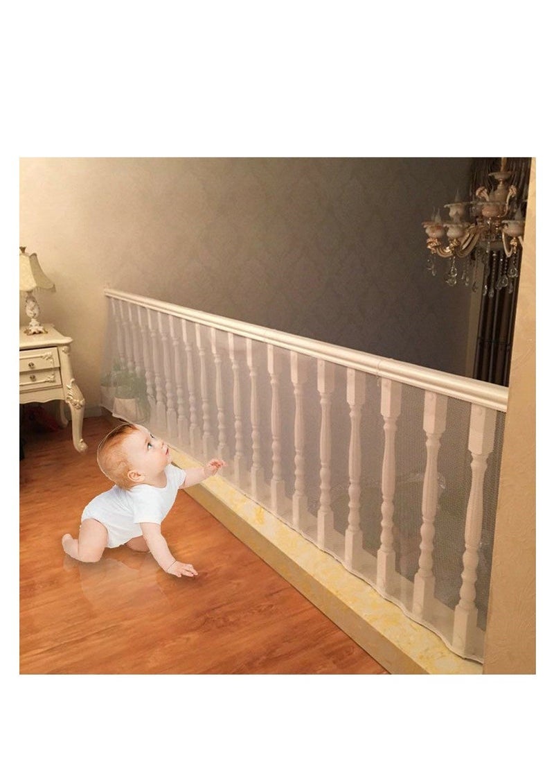 MIXDE Adjustable Child Banister Removable Balcony and Stairway Safety Net 200x78cm White  - Image 1