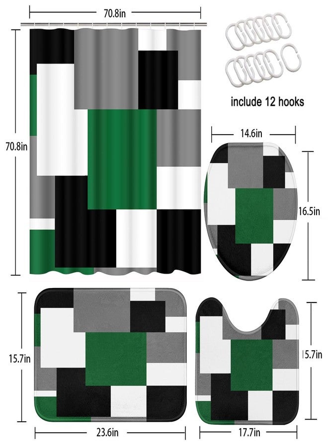 ArtSocket مجموعة حمام هندسية خضراء من آرت سوكيت مع ستارة دش وسجاد، ستارة دش عسكرية حديثة باللونين الأسود والرمادي، ديكور حمام أخضر 4 قطع - Image 5