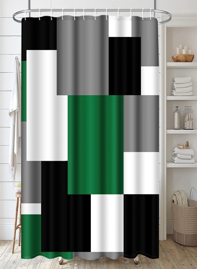ArtSocket مجموعة حمام هندسية خضراء من آرت سوكيت مع ستارة دش وسجاد، ستارة دش عسكرية حديثة باللونين الأسود والرمادي، ديكور حمام أخضر 4 قطع - Image 2
