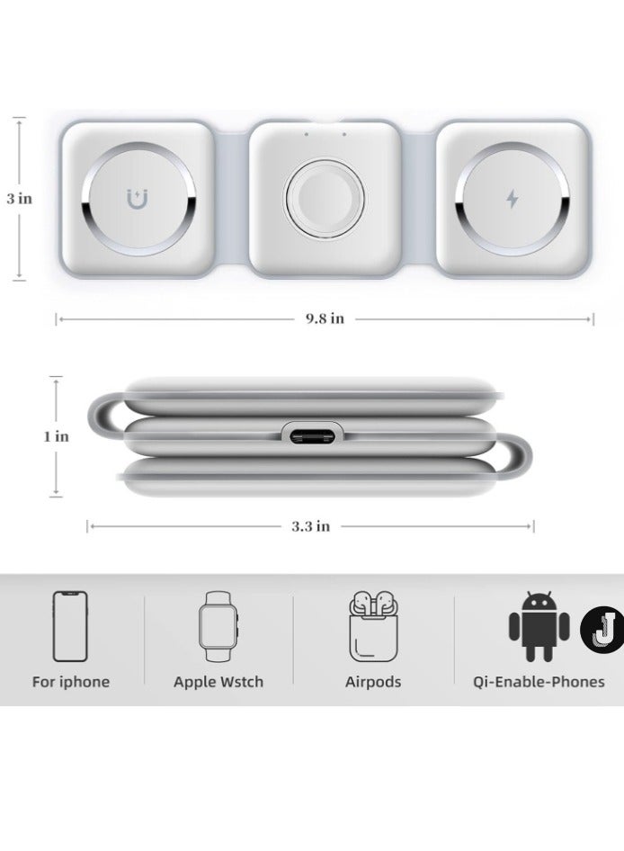 JAJEEK "NEW 3-in-1 Foldable Magnetic Wireless Charger – 15W Mag-Safe Charging Station for iPhone, Apple Watch & AirPods (White)" - Image 3