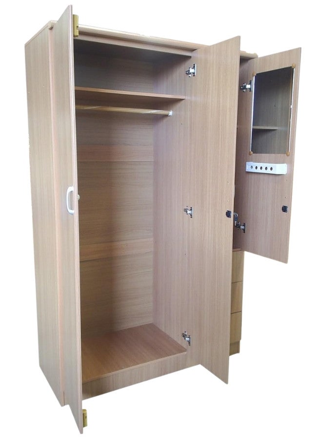 ALWASIT HOME 3 Door Wooden Wardrobe Cabinet Cupboard Engineered Wood Perfect Modern Stylish Heavy Duty Color Beige - Image 2