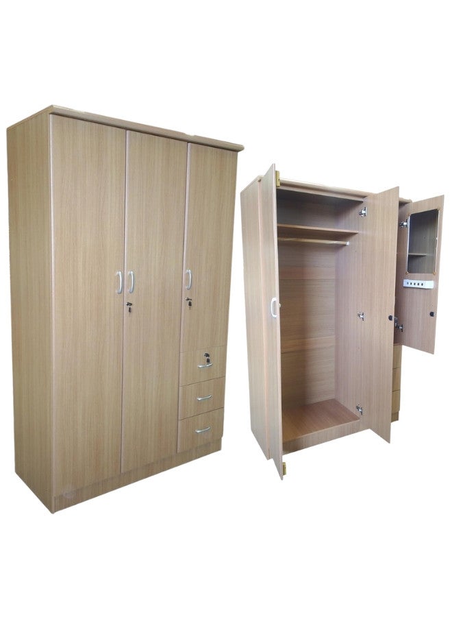 ALWASIT HOME 3 Door Wooden Wardrobe Cabinet Cupboard Engineered Wood Perfect Modern Stylish Heavy Duty Color Beige - Image 3